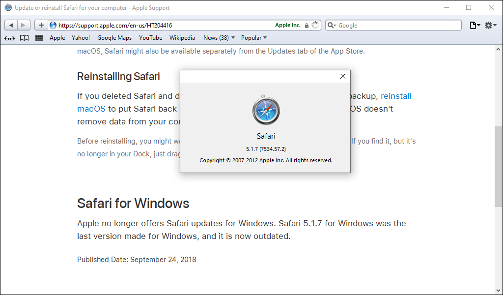 Safari under Windows