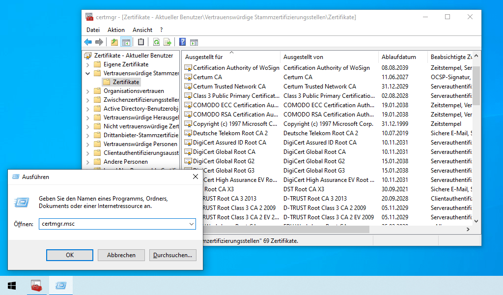 Windows Zertifikatsverwaltung