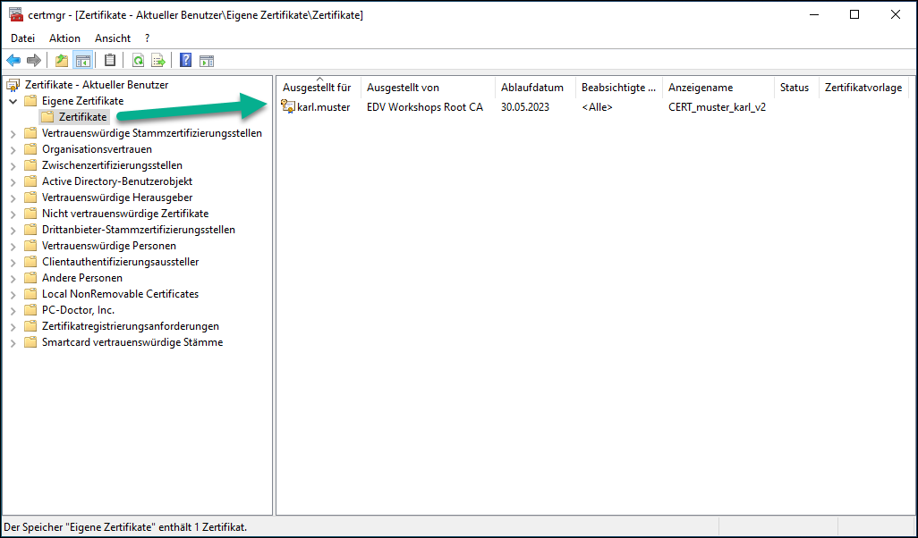 Windows 10 - Zertifikatsverwaltung (Aktueller Benutzer)